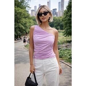 NWT Heartloom One Shoulder Lavender Ruched Top Asymmetrical Y2K Chic Sz S